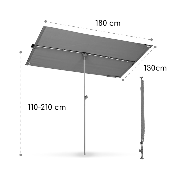 Bayonne, slnečník 130 x 180 cm, polyester, UV 50, solárny panel, LED osvetlenie Tmavosivá