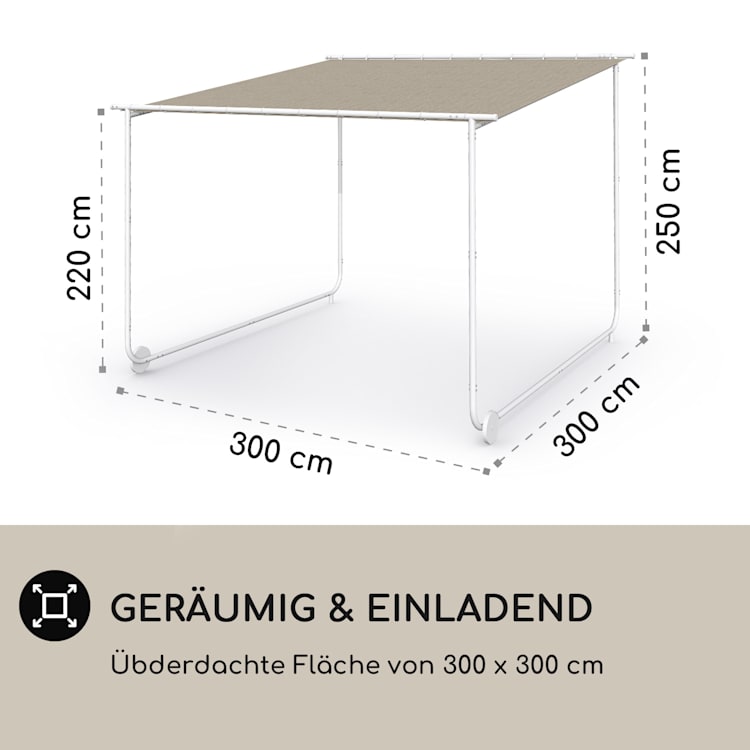 Nantes Pavillon Gazebo Sonnendach 3x3m Polyester Stahlrahmen UV50+ Bodenrollen Taupe