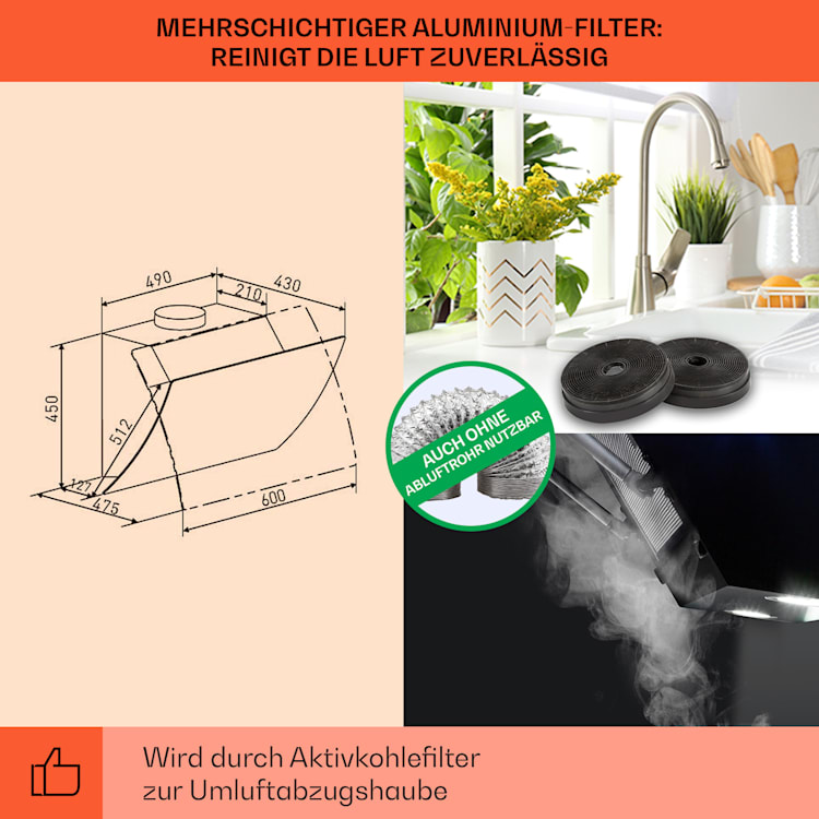 Clara 60 Dunstabzugshaube Glas 509 m³/h Touch Ambiente-Licht 60 cm | Schwarz