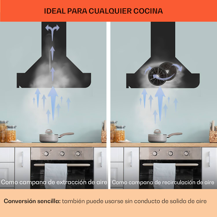 Clara 60 Campana extractora de vidrio 509 m³/h Luz ambiental táctil 60 cm | Negro
