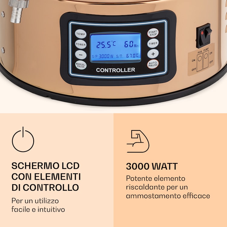 Mundschenk - Caldaia di ammostamento, impianto per la produzione di birra, 2500 W, 9 programmi, 30 l