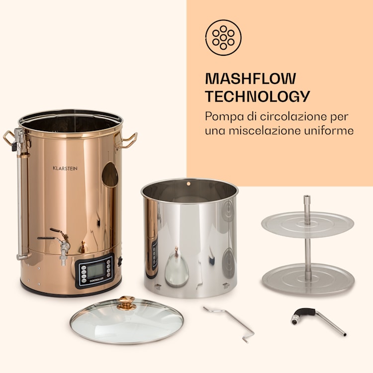 Mundschenk - Caldaia di ammostamento, impianto per la produzione di birra, 2500 W, 9 programmi, 30 l