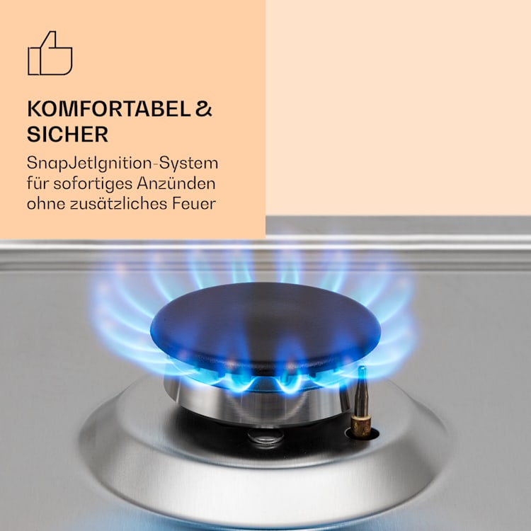 Ignito Chef Edition 5 Zonen Gaskochfeld 5-flammig Sabaf-Brenner Glaskeramik 5 Brenner | Silber