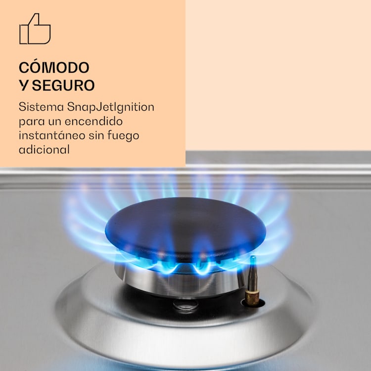 Ignito Chef Edition placa de gas de 5 zonas 5 quemadores Sabaf vitrocerámica 5 fogones | Plata