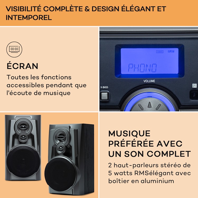Franklin chaîne stéréo platine vinyle triple lecteur CD BT cassette AUX port USB Argent