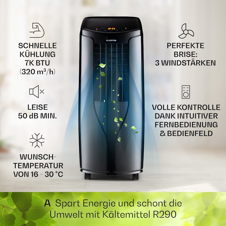 New Breeze 7 mobile Klimaanlage 7000BTU 2,1kW 34m² mobil Fernbedienung 7.000 BTU | Schwarz