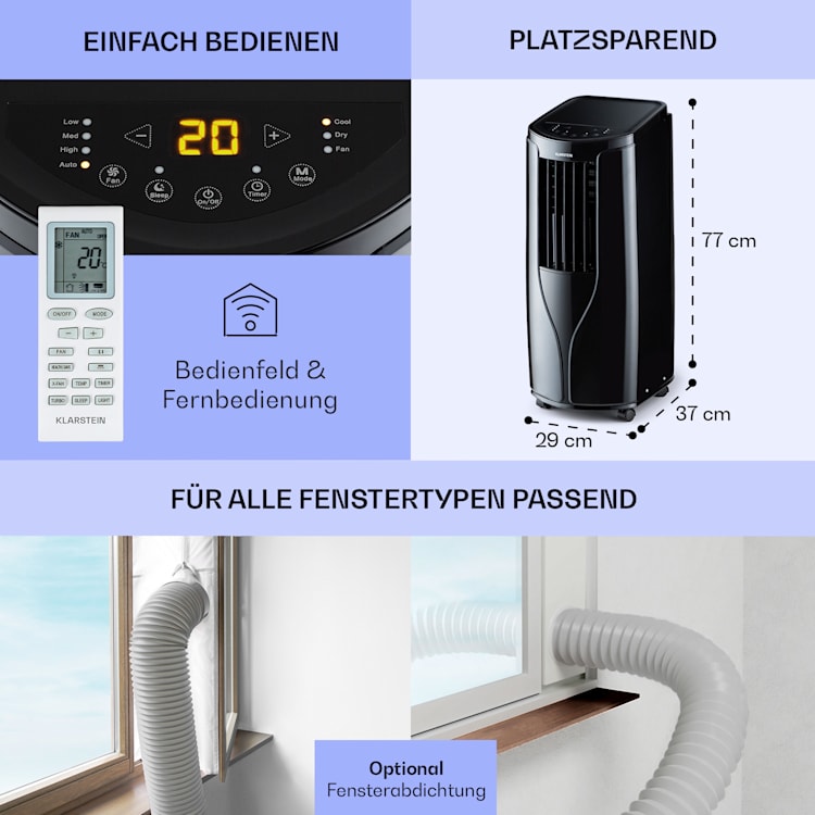 New Breeze 7 mobile Klimaanlage 7000BTU 2,1kW bis 34m² EEC A mobil Fernbedienung Schwarz