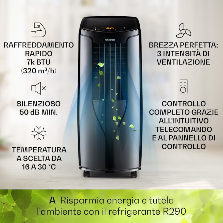 New Breeze 7 climatizzatore portatile, 7000BTU, 2,1 kW, fino a 34m², CEE A, telecomando portatile