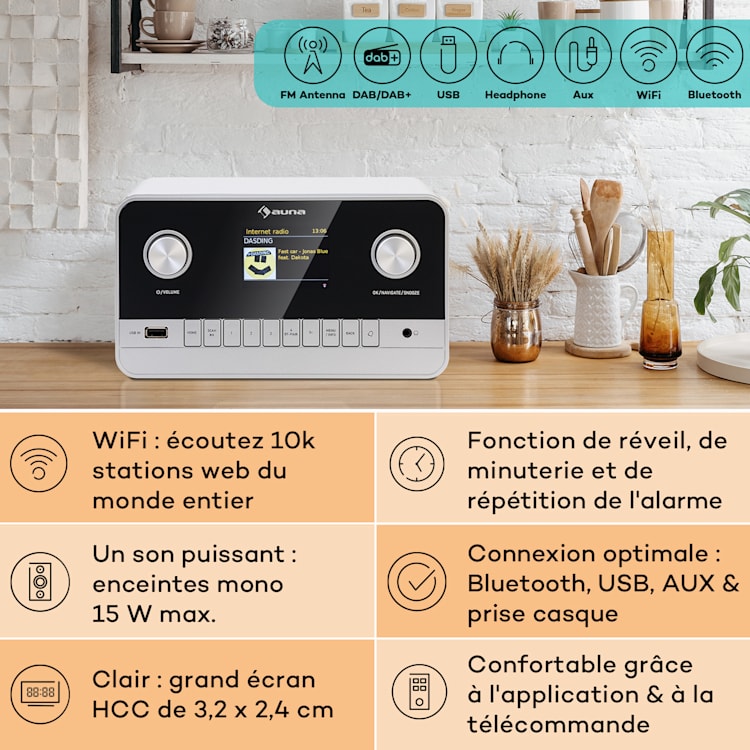Connect 100 MKII Radio Internet Mediaplayer Bluetooth DAB/DAB+ Contrôle par application Blanc