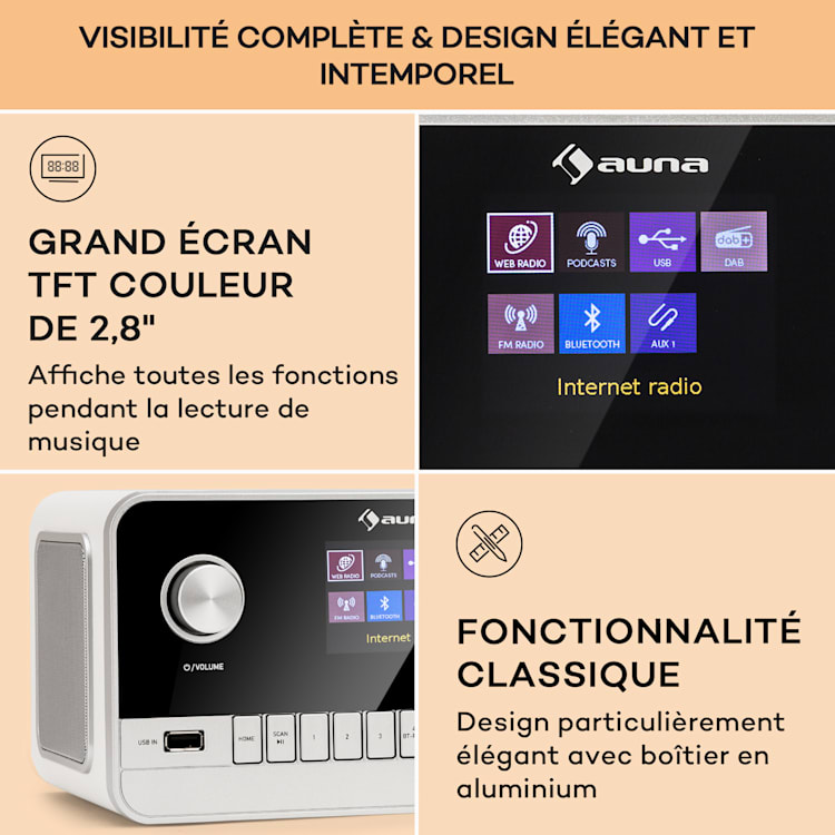 Connect 100 MKII Radio Internet Mediaplayer Bluetooth DAB/DAB+ Contrôle par application Blanc