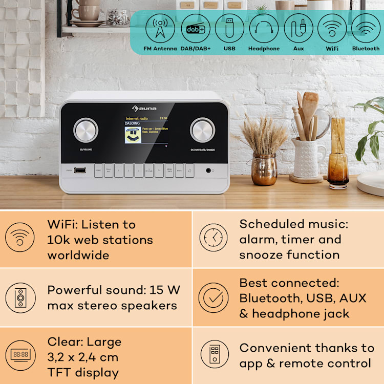 Connect 100 MKII, Internet radio, Media Player, Bluetooth, DAB/DAB+, control prin aplicații