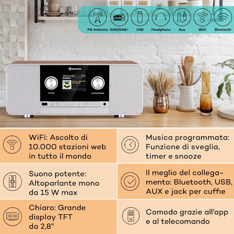 Connect 120 MKII - Radio web, Bluetooth, WiFi, DAB/DAB+, USB Noce