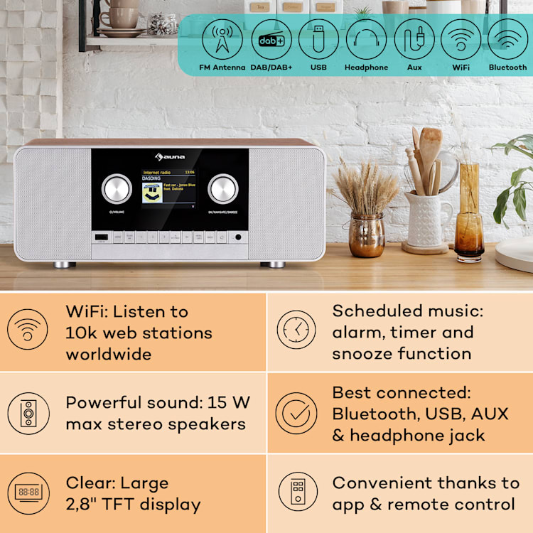 Connect 120 MKII internetradio Bluetooth WIFI DAB/DAB+ USB AUX Walnoot