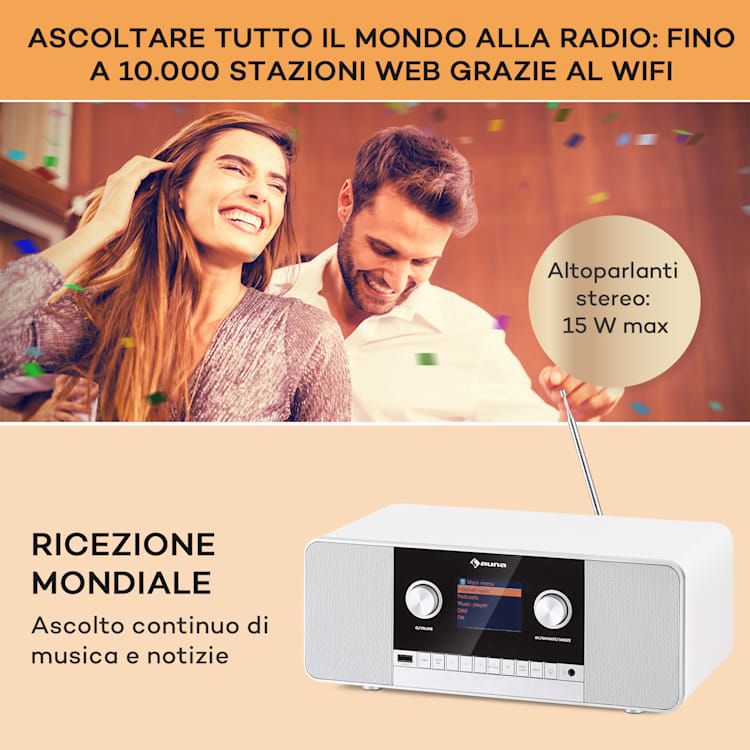 Connect 120 MKII - Radio web, Bluetooth, WiFi, DAB/DAB+, USB Bianco