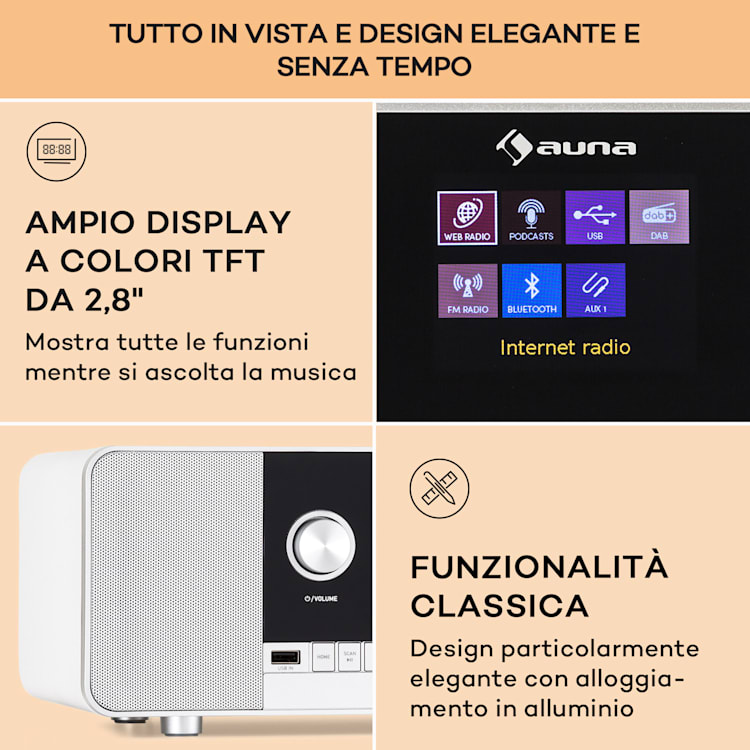Connect 120 MKII - Radio web, Bluetooth, WiFi, DAB/DAB+, USB Bianco