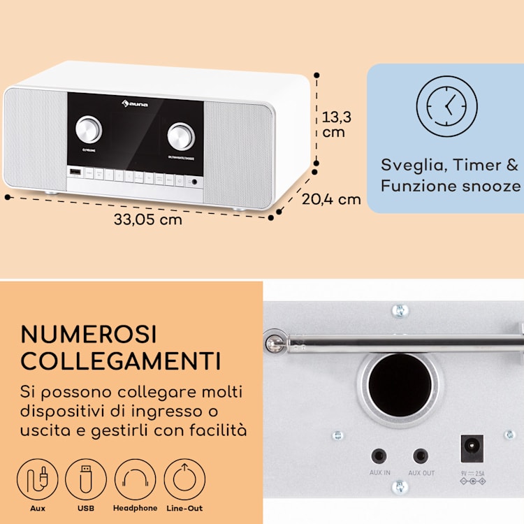 Connect 120 MKII - Radio web, Bluetooth, WiFi, DAB/DAB+, USB Bianco