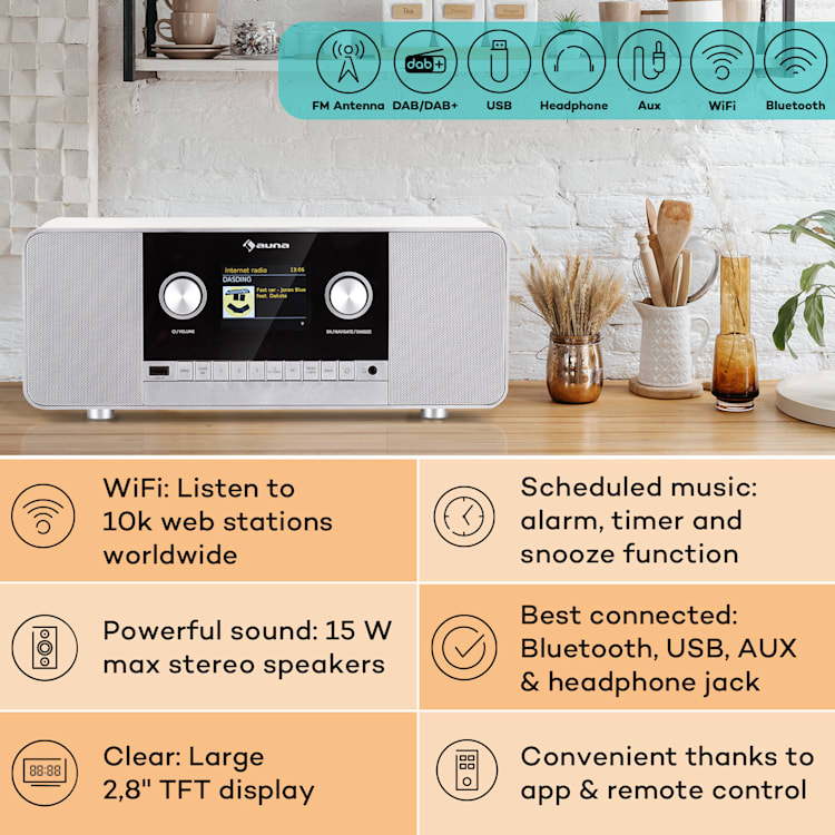 Connect 120 MKII Radio Internet Bluetooth WiFi DAB/DAB+ USB AUX Blanc