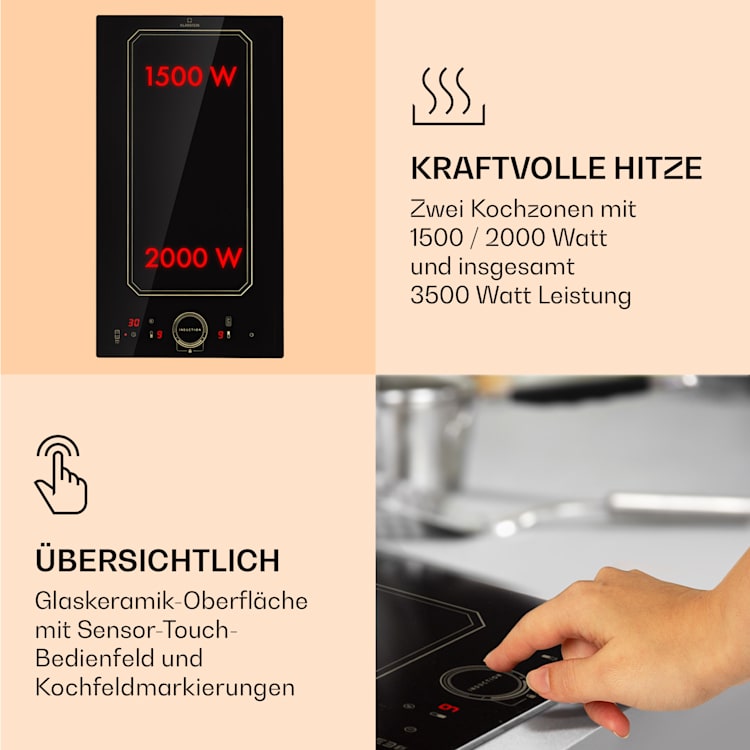 Victoria Domino Induktionskochfeld Einbau 3500W Flexzone Timer Schwarz
