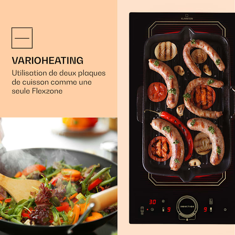 Victoria Domino Table de cuisson à induction encastrable 3500 W Flexzone minuterie Noir