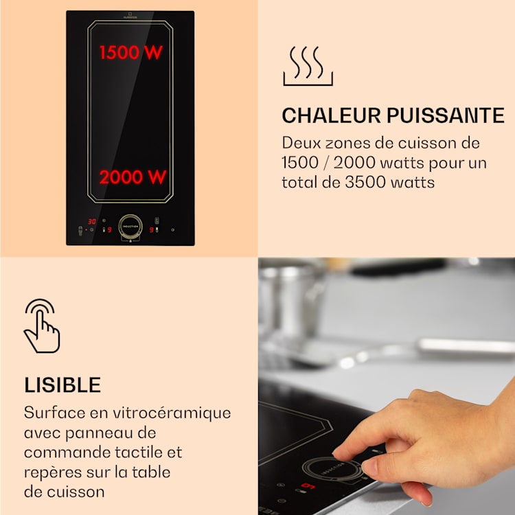 Victoria Domino Table de cuisson à induction encastrable 3500 W Flexzone minuterie Noir