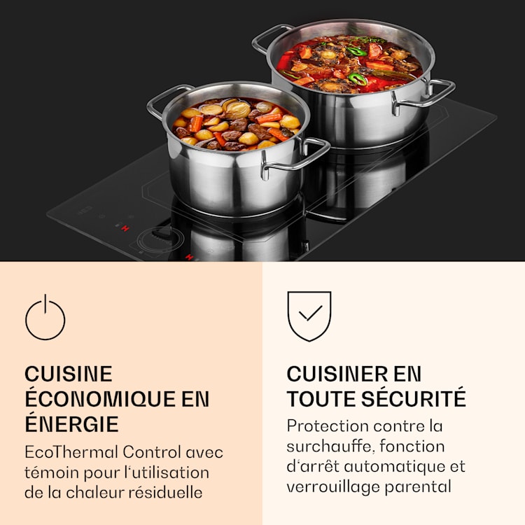 Victoria Domino Table de cuisson à induction encastrable 3500 W Flexzone minuterie Noir