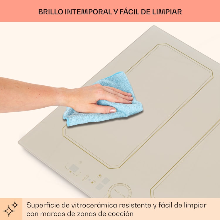 Placa de inducción Victoria 4 Flex Instalación 7000 W 2 Zonas flexibles Temporizador 4 | Marfil