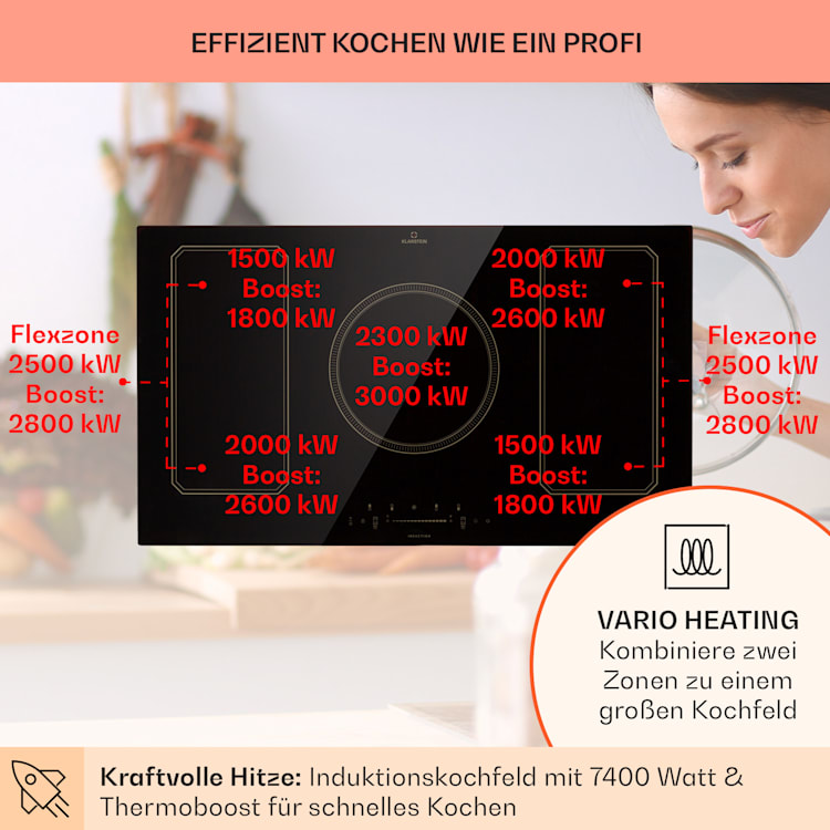 Victoria 5 Flex Induktionskochfeld Einbau 7400W 2 Flexzonen Timer 5 | Schwarz