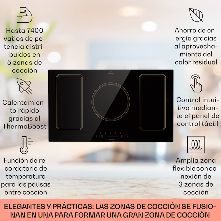 Placa de inducción Victoria 5 Flex Instalación 7400 W 2 Zonas flexibles Temporizador 5 | Negro