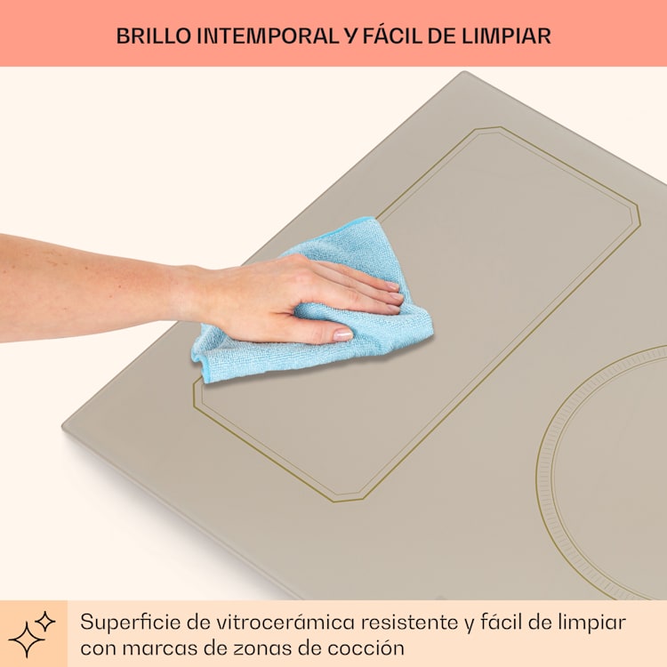 Placa de inducción Victoria 5 Flex Instalación 7400 W 2 Zonas flexibles Temporizador 5 | Marfil