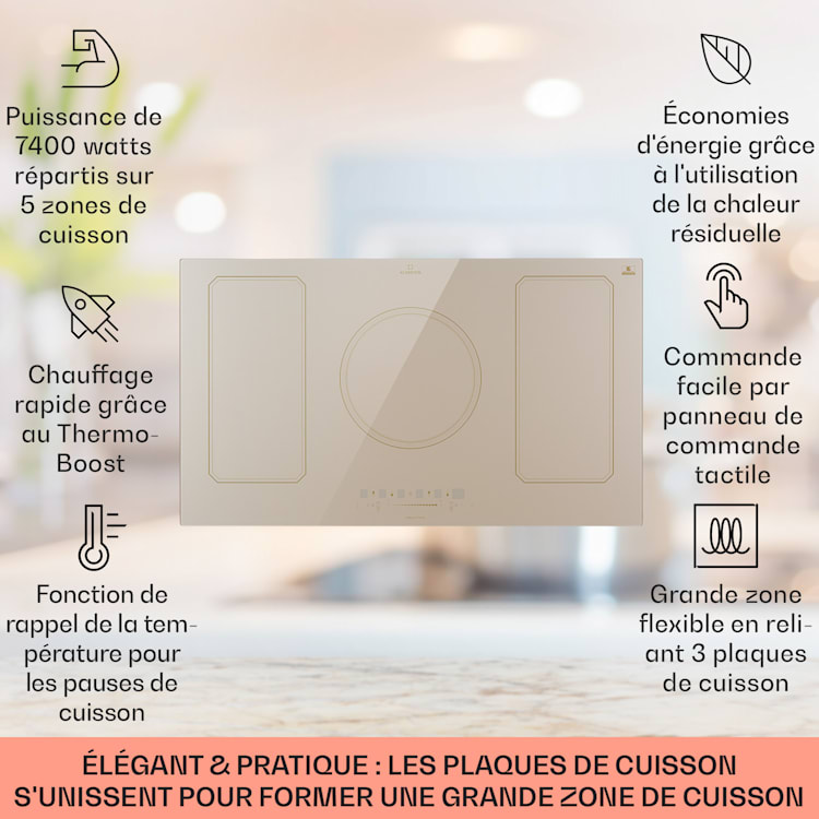 Victoria 5 Flex Table de cuisson à induction encastrable 7400 W 2 zones Flex minuterie 5 | Ivoire