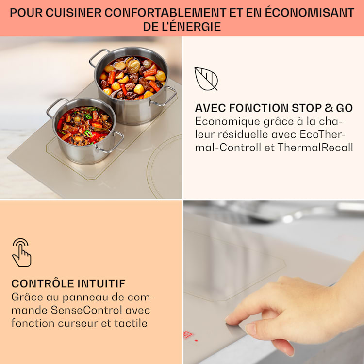 Victoria 5 Flex Table de cuisson à induction encastrable 7400 W 2 zones Flex minuterie 5 | Ivoire