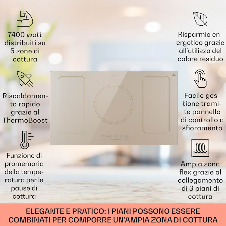 Victoria 5 Flex - Piano cottura a induzione da incasso, 7400 W, 2 zone flessibili, timer 5 | Avorio
