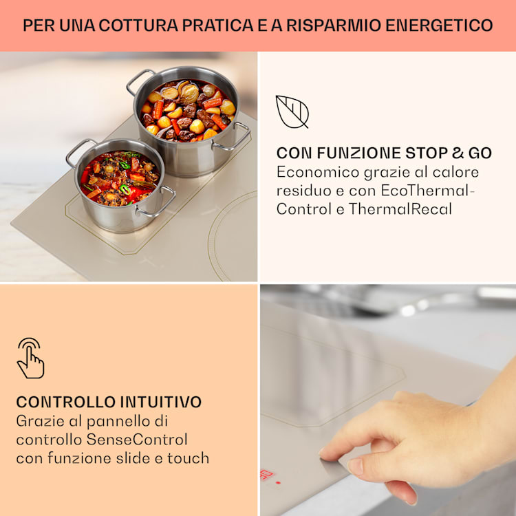 Victoria 5 Flex - Piano cottura a induzione da incasso, 7400 W, 2 zone flessibili, timer 5 | Avorio