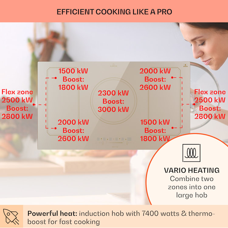 Victoria 5 Flex, индукционен плот, за вграждане, 7400W, 2 флекс зони, таймер 5 | Слонова кост