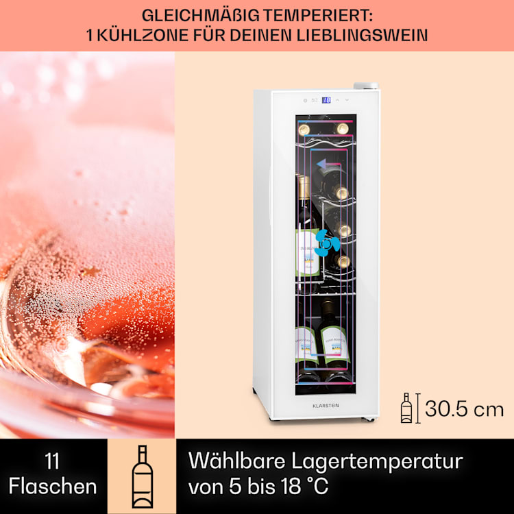 Shiraz 12 Slim Uno Weinkühlschrank 32l/12Fl.Touch 85 W 5-18 °C LED 32 Liter / 12 Flaschen | Weiß