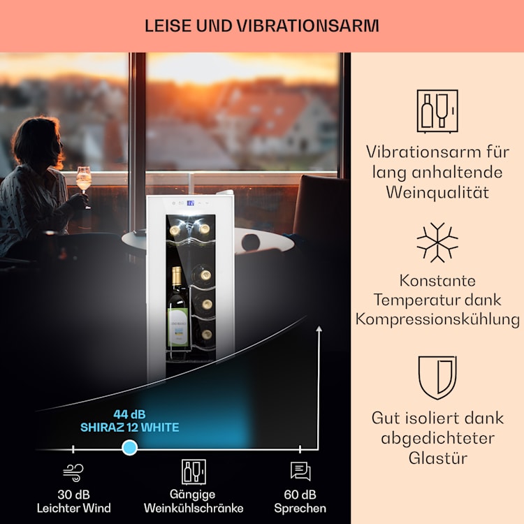 Shiraz 12 Slim Uno Weinkühlschrank 32l/12Fl.Touch 85 W 5-18 °C LED 32 Liter / 12 Flaschen | Weiß