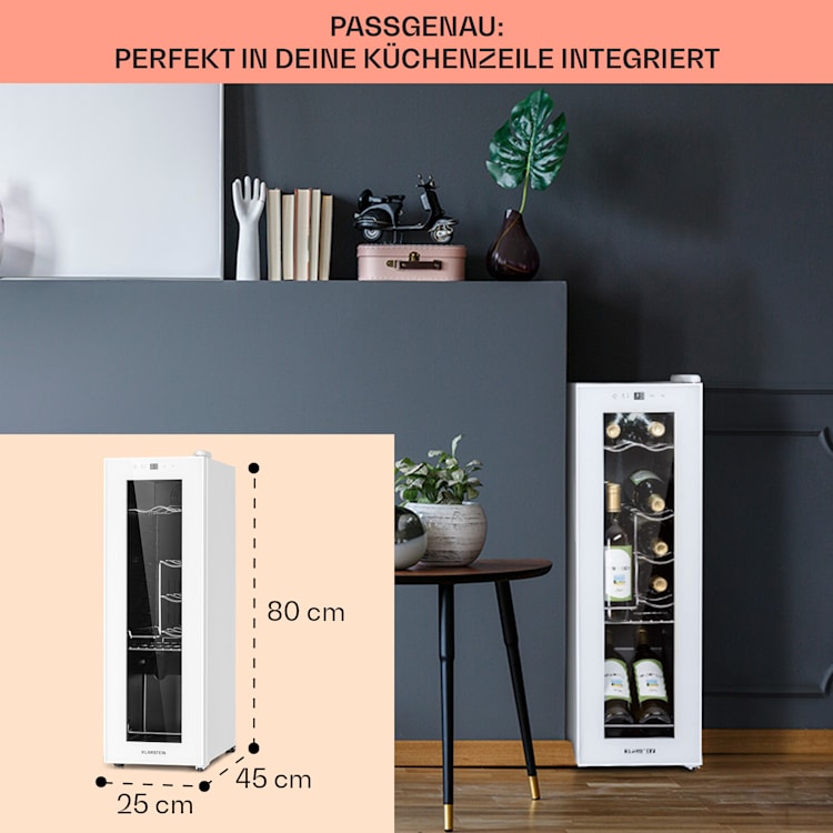Shiraz 12 Slim Uno Weinkühlschrank 32l/12Fl.Touch 85 W 5-18 °C LED 32 Liter / 12 Flaschen | Weiß