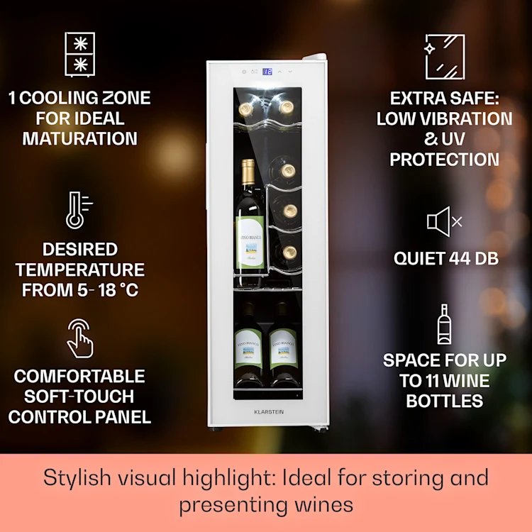 Shiraz 12 Slim Uno Wine Fridge 32l/12 Bottles Touch 85 W 5-18 °C LED 12 bottles | 1 cooling zone | White Glass