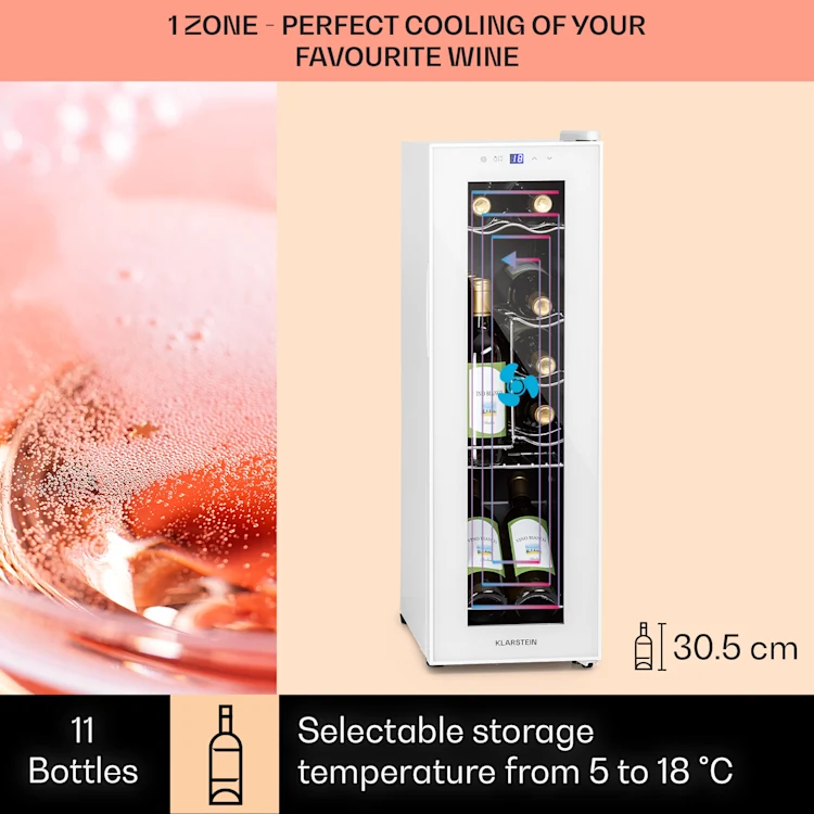 Shiraz 12 Slim Uno Wine Fridge 32l/12 Bottles Touch 85 W 5-18 °C LED 12 bottles | 1 cooling zone | White Glass