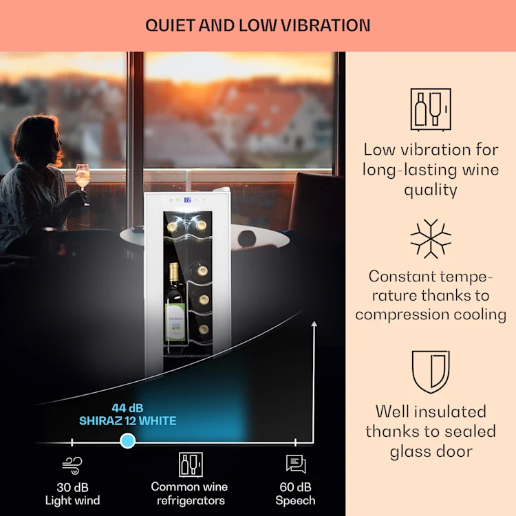 Shiraz 12 Slim Uno Wine Fridge 32l/12 Bottles Touch 85 W 5-18 °C LED 12 bottles | 1 cooling zone | White Glass