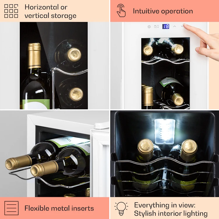 Shiraz 12 Slim Uno Wine Fridge 32l/12 Bottles Touch 85 W 5-18 °C LED 12 bottles | 1 cooling zone | White Glass