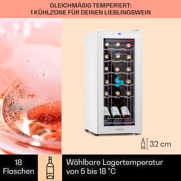 Shiraz 18 Slim Uno Weinkühlschrank 50l 18Fl Touch-Bedienfeld 5-18°C 50 Liter / 18 Flaschen | Weiß