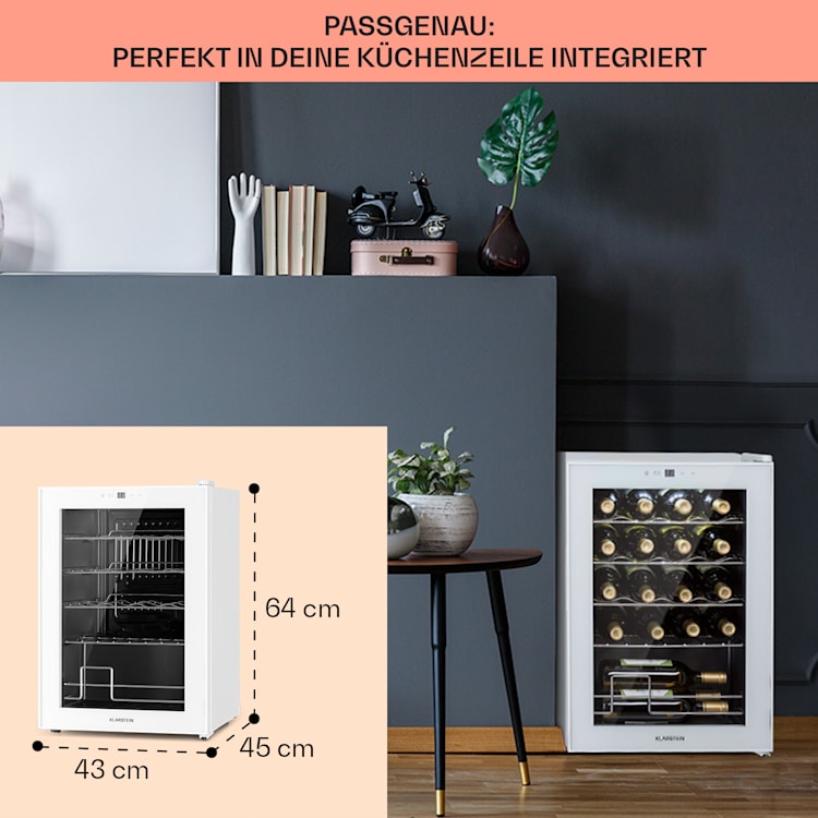 Shiraz 20 Uno Weinkühlschrank 53l 20Fl Touch-Bedienfeld 5-18°C 20 Flaschen | 1 Kühlzone | Weiß
