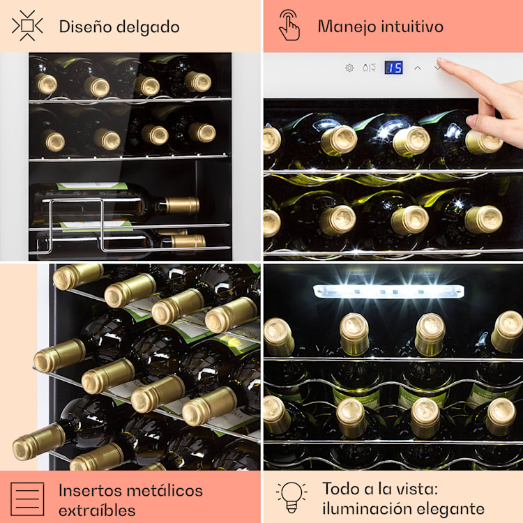 Klarstein Shiraz 20 Uno Vinoteca 53L 20 botellas panel de control táctil de 5 a 18 °C 53 litros/20 botellas | Blanco