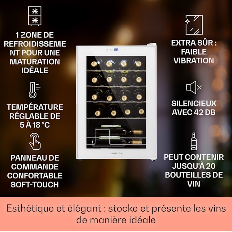 Shiraz 20 Uno Cave à vin 53 L 20 bt. Panneau de contrôle tactile 5-18° C 53 Litres / 20 bouteilles | Blanc