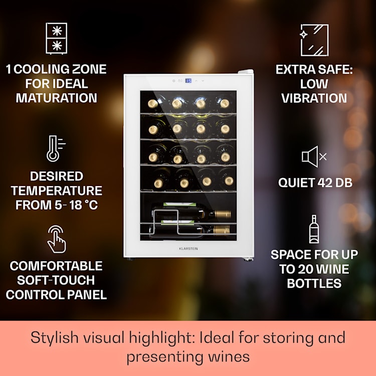 Shiraz 20 Uno, vinotéka, 53 l, 20 fliaš, 5-18°C, dotykový ovládací panel 20_bottles | 1 chladiaca zóna | Biela