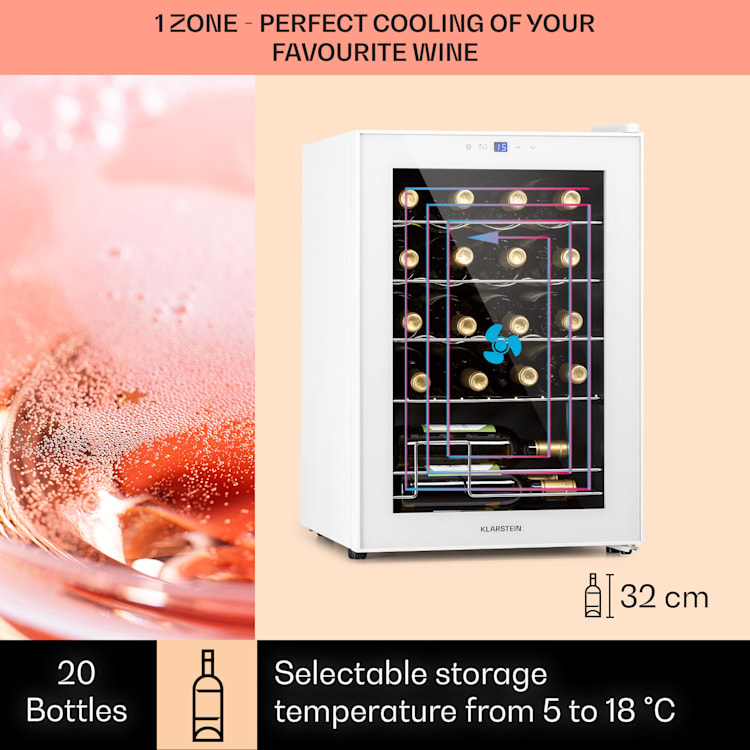 Shiraz 20 Uno, vinotéka, 53 l, 20 fliaš, 5-18°C, dotykový ovládací panel 20_bottles | 1 chladiaca zóna | Biela