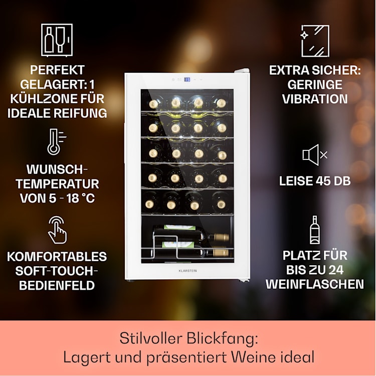Shiraz 24 Uno Weinkühlschrank 63l 24Fl Touch-Bedienfeld 5-18°C 24 Flaschen | 1 Kühlzone | Weiß