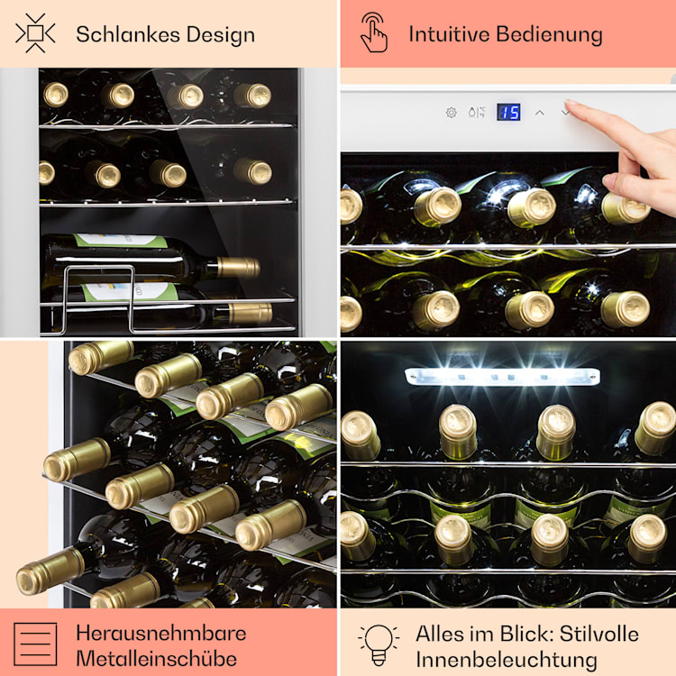 Shiraz 24 Uno Weinkühlschrank 63l 24Fl Touch-Bedienfeld 5-18°C 24 Flaschen | 1 Kühlzone | Weiß