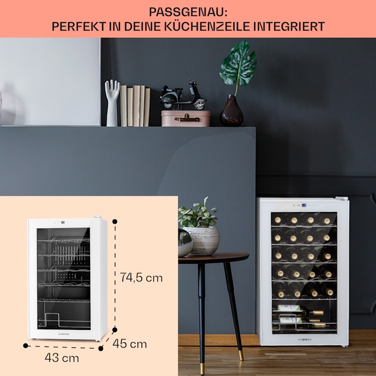 Shiraz 24 Uno Weinkühlschrank 63l 24Fl Touch-Bedienfeld 5-18°C 24 Flaschen | 1 Kühlzone | Weiß